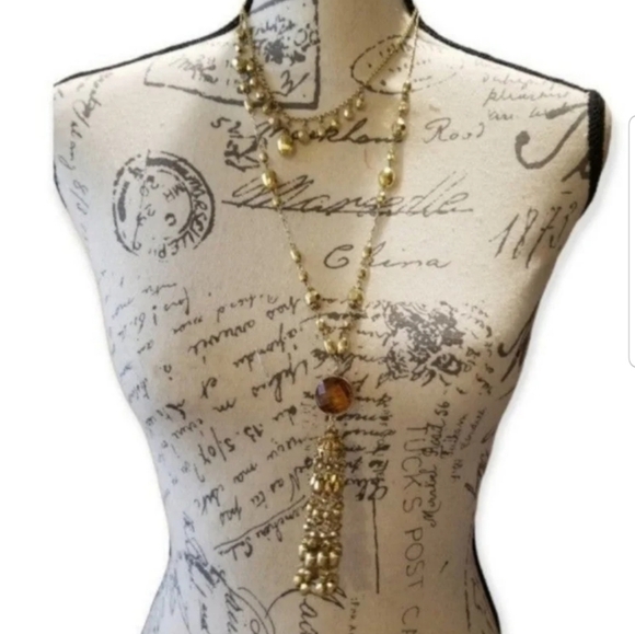 ROBERT ROSE DESIGNER VINTAGE GOLDTONED TASSEL & JEWELED NECKLACE - Picture 1 of 5